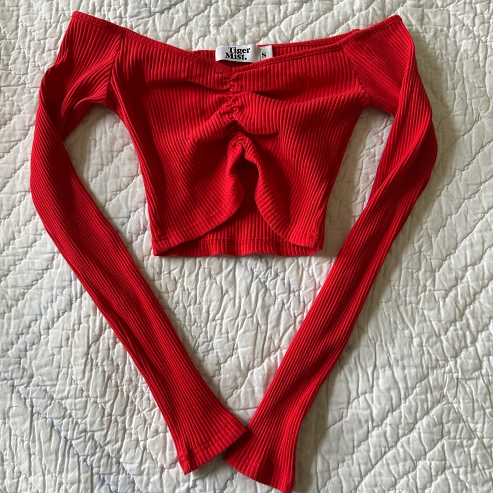 Tiger Mist Red Long Sleeve Crop Top